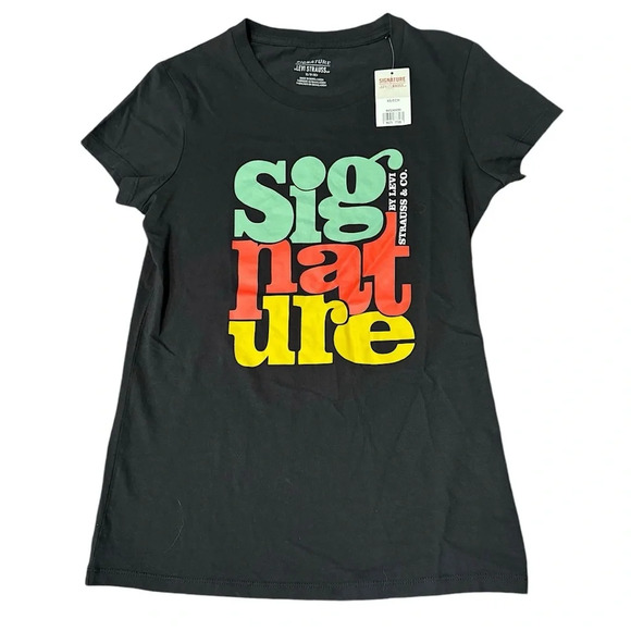 LEVI'S Womens Signature Graphic T-Shirt Top SZ XS Black Cotton VINTAGE - Picture 1 of 5
